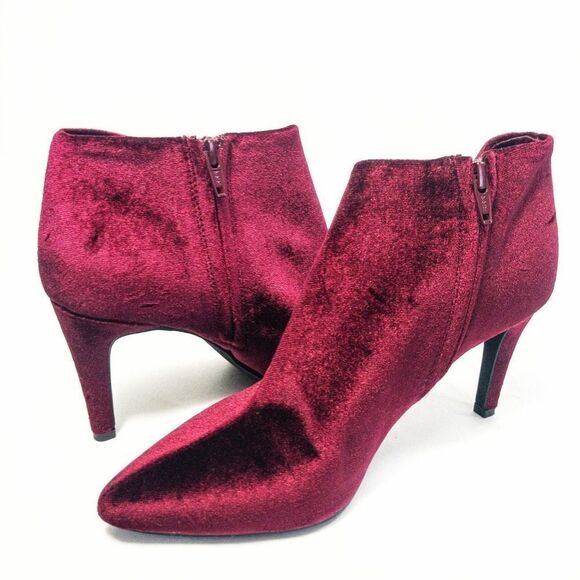 Old Navy Burgundy Wine Red Velvet Ankle Boots Sz 8 - Picture 9 of 9
